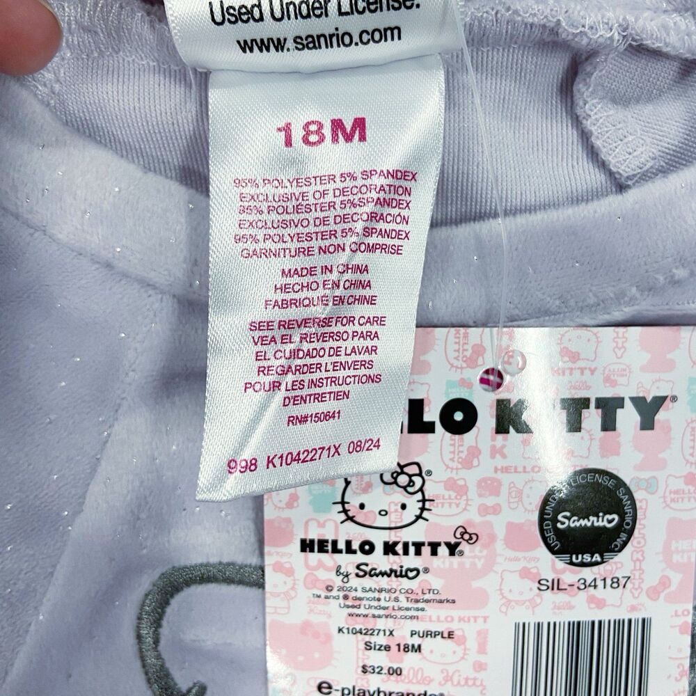 Hello Kitty Little Girls 2 Pc. Velour Sweatshirt Pants Outfit Set Lavender 18M - Picture 4 of 12